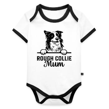 Rough Collie Mum Rough Collie Dog Lover Rough Coll - Baby Bio-Kurzarm-Kontrastbody - Weiß/Schwarz  - Vorne