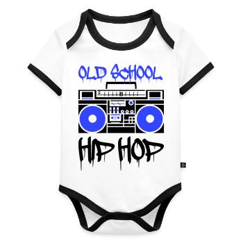 ghettoblaster old school - Baby Bio-Kurzarm-Kontrastbody - Weiß/Schwarz  - Vorne