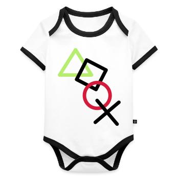 X square triangle icons controller game circle lo - Organic Baby Contrasting Bodysuit - white/black  - Front