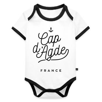 Cap d'Agde - Frankreich - Baby Bio-Kurzarm-Kontrastbody - Weiß/Schwarz  - Vorne
