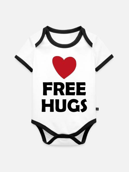 Free Hugs - Baby Bio-Kurzarm-Kontrastbody - Weiß/Schwarz