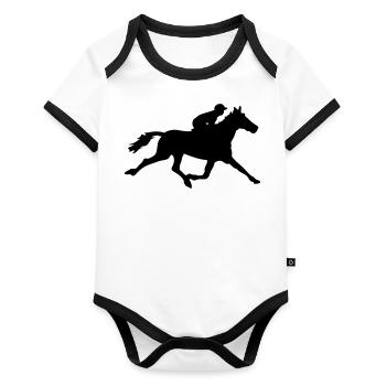 horse racing horse - Organic Baby Contrasting Bodysuit - white/black  - Front
