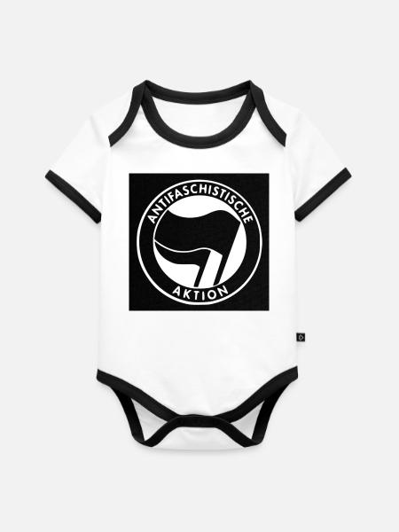 antifa - Baby Bio-Kurzarm-Kontrastbody - Weiß/Schwarz 