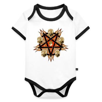 Pentagram with skulls - Organic Baby Contrasting Bodysuit - white/black  - Front