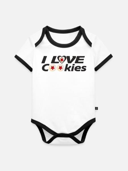 Ich liebe Kekse - Baby Bio-Kurzarm-Kontrastbody - Weiß/Schwarz 
