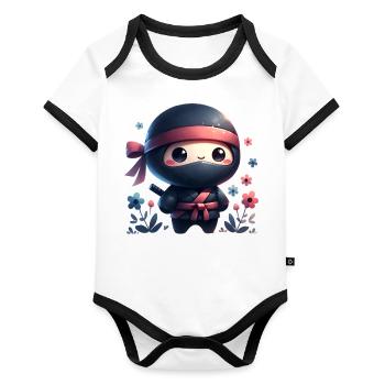 Ninja - Organic Baby Contrasting Bodysuit - white/black  - Front