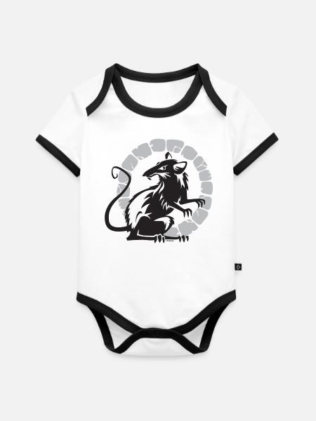 Kanalratte - Baby Bio-Kurzarm-Kontrastbody - Weiß/Schwarz