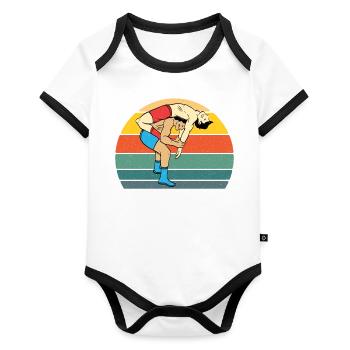 Retro Wrestling Shirt For Amateur Or Professional - Organic Baby Contrasting Bodysuit - white/black  - Front