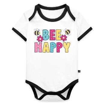 Bee Happy mignon abeilles bébé enfants cadeau - Body Bébé bio contrasté manches courtes - blanc/noir  - Devant