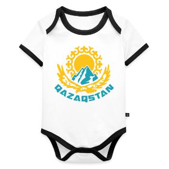 Qazaqstan Cadeau République Kazakhs Kazakh - Body Bébé bio contrasté manches courtes - blanc/noir  - Devant