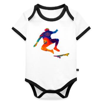 Skateboard - Organic Baby Contrasting Bodysuit - white/black  - Front