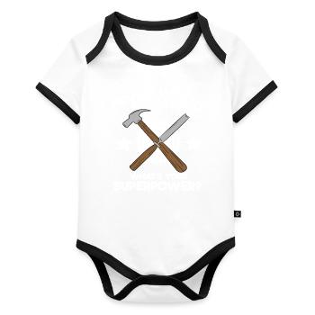 I Turn Wood Into Things What's Your Superpower - Organic Baby Contrasting Bodysuit - white/black  - Front