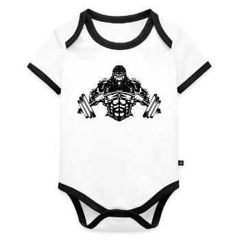Harte Arbeit - Baby Bio-Kurzarm-Kontrastbody - Weiß/Schwarz  - Vorne