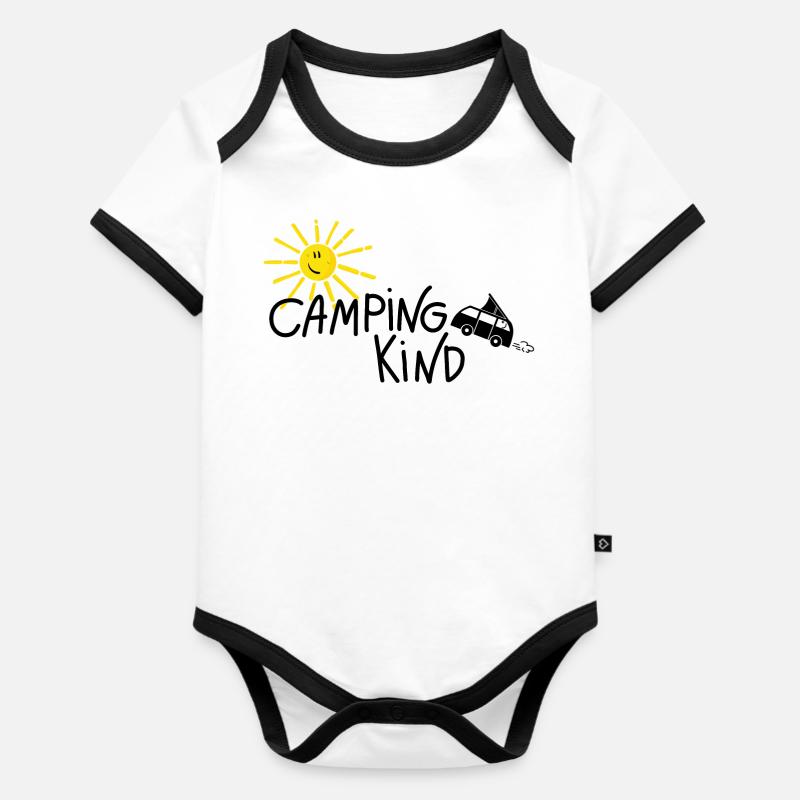 Camping Kind Van - Baby Bio-Kurzarm-Kontrastbody - Weiß/Schwarz 