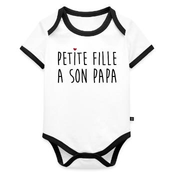 Petite fille à son papa - Body Bébé bio contrasté manches courtes - blanc/noir  - Devant