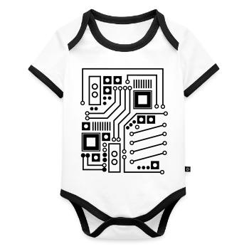 Platine Platinenmuster CPU Computer Shirt Geschenk - Baby Bio-Kurzarm-Kontrastbody - Weiß/Schwarz  - Vorne