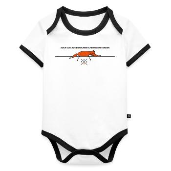 Schlafender Fuchs (b) - Baby Bio-Kurzarm-Kontrastbody - Weiß/Schwarz  - Vorne