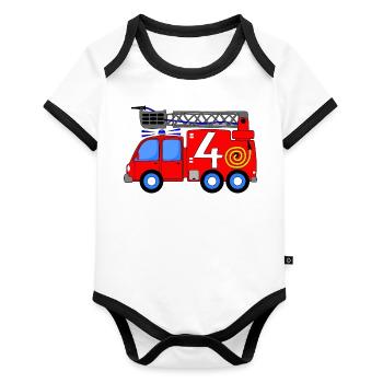 Fire engine 4 birthday children - Organic Baby Contrasting Bodysuit - white/black  - Front