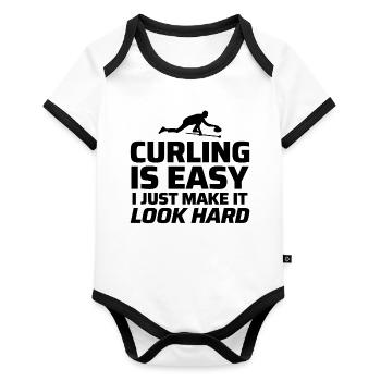 Curling Sweeping Fan Winter Ice Sport Curler Drôle - Body Bébé bio contrasté manches courtes - blanc/noir  - Devant