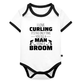 Curling Sweeping Fan Winter Ice Sport Curler Drôle - Body Bébé bio contrasté manches courtes - blanc/noir  - Devant
