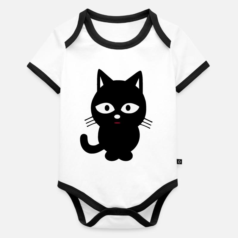 chat noir - Body Bébé bio contrasté manches courtes - blanc/noir 