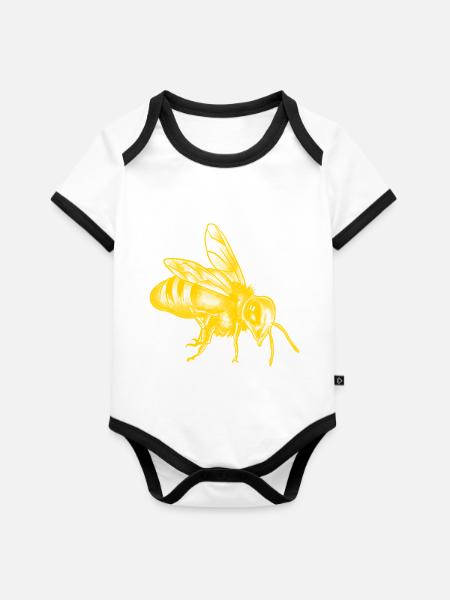 Honigbiene - Baby Bio-Kurzarm-Kontrastbody - Weiß/Schwarz