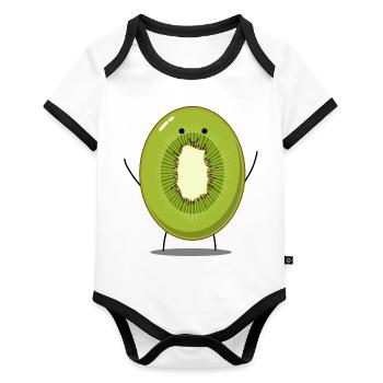 Kiwi joyeux avec bras et jambes - Body Bébé bio contrasté manches courtes - blanc/noir  - Devant