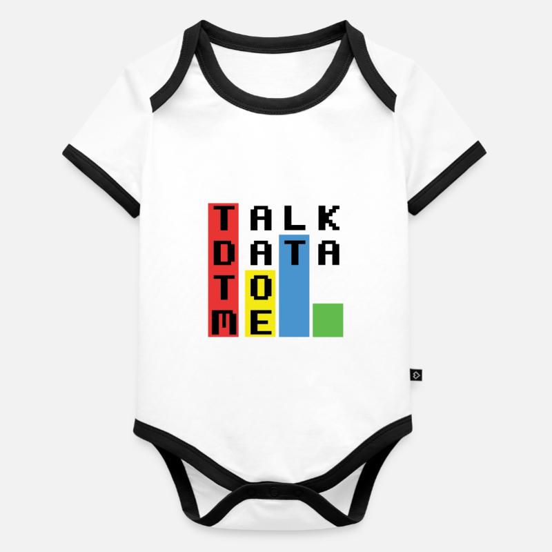 Talk Data To Me - Baby Bio-Kurzarm-Kontrastbody - Weiß/Schwarz 