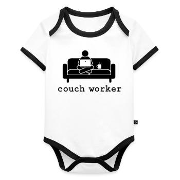 couch worker in Deinen zwei Wunschfarben - Baby Bio-Kurzarm-Kontrastbody - Weiß/Schwarz  - Vorne