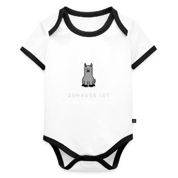Zuhause ist wo meine Alpakas sind - Alpaka Shirt - Baby Bio-Kurzarm-Kontrastbody - Weiß/Schwarz  - Vorne