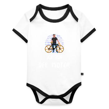 Ich bin der Motor - Lustiger Fahrrad Spruch - Baby Bio-Kurzarm-Kontrastbody - Weiß/Schwarz  - Vorne