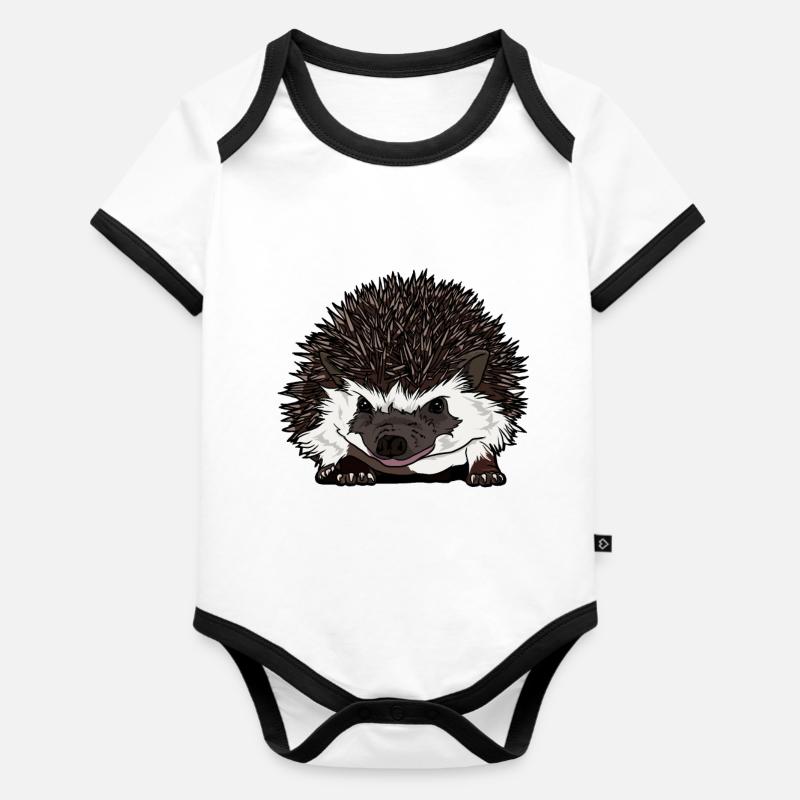 cadeau drôle de visage de hérisson pour les amis de hérisson - Body Bébé bio contrasté manches courtes - blanc/noir 