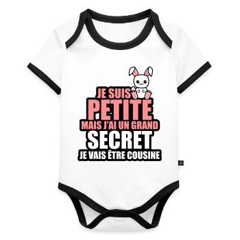 j'ai un grand secret je vais être cousine - Body Bébé bio contrasté manches courtes - blanc/noir  - Devant