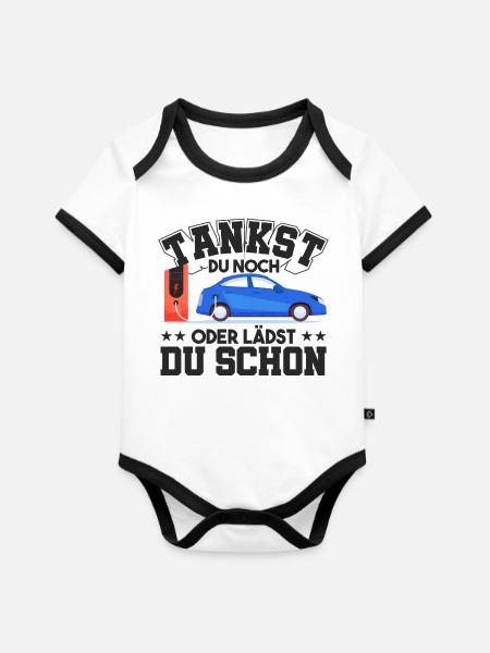 E-Auto Elektroauto - Baby Bio-Kurzarm-Kontrastbody - Weiß/Schwarz