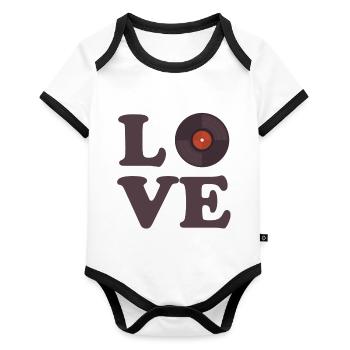 Disc Jockey DJ Rave Synthesizer Gift CD Mixer - Organic Baby Contrasting Bodysuit - white/black  - Front