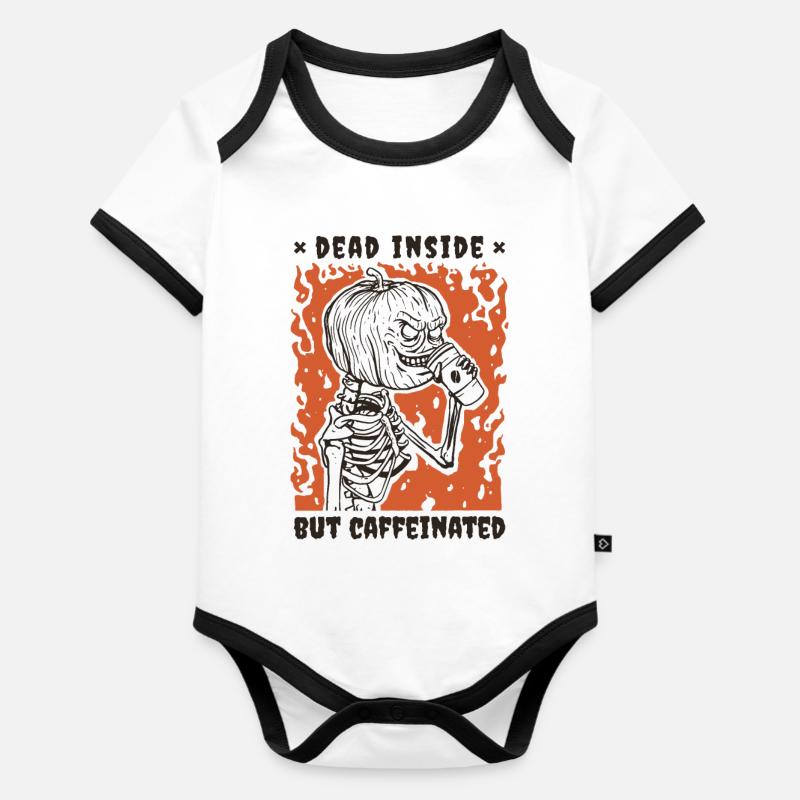 Dead Inside But Caffeinated Halloween Coffee - Baby Bio-Kurzarm-Kontrastbody - Weiß/Schwarz