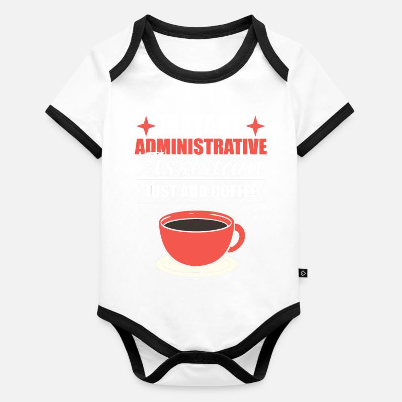 Assistant administratif instantané Il suffit d’ajouter du café - Body Bébé bio contrasté manches courtes - blanc/noir 