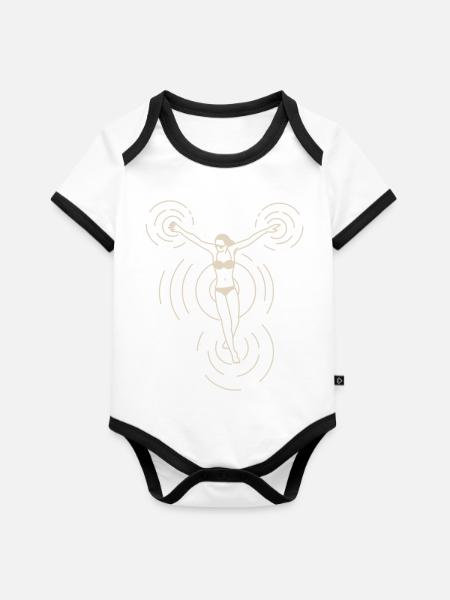 Religion Sonne und Strand - Baby Bio-Kurzarm-Kontrastbody - Weiß/Schwarz 