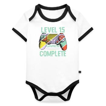 Level 15 Complete 15 Years Gamer Level 15 Complete - Organic Baby Contrasting Bodysuit - white/black  - Front