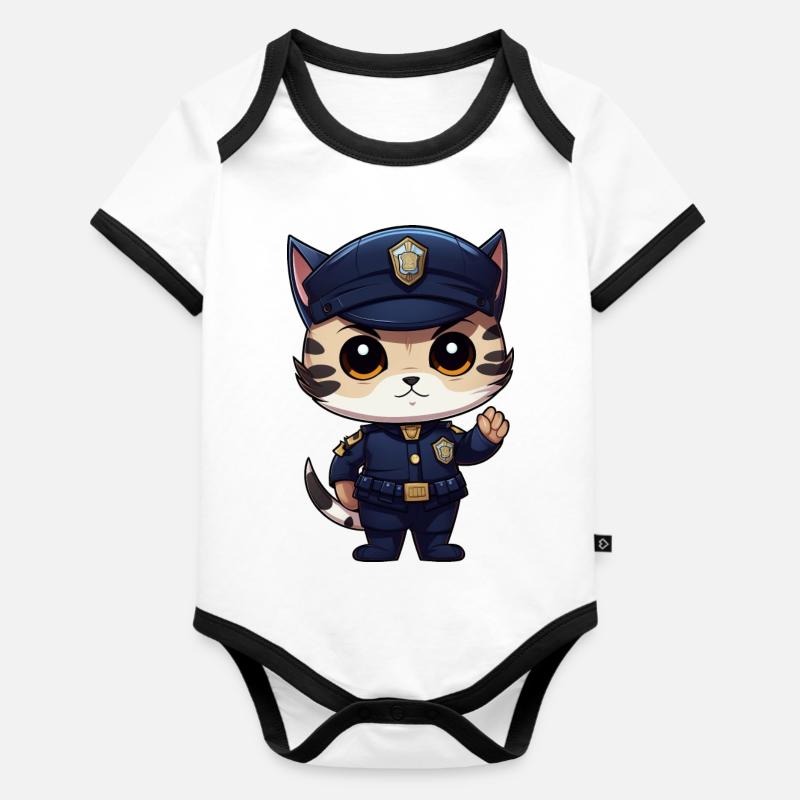 Chat policier - Body Bébé bio contrasté manches courtes - blanc/noir 