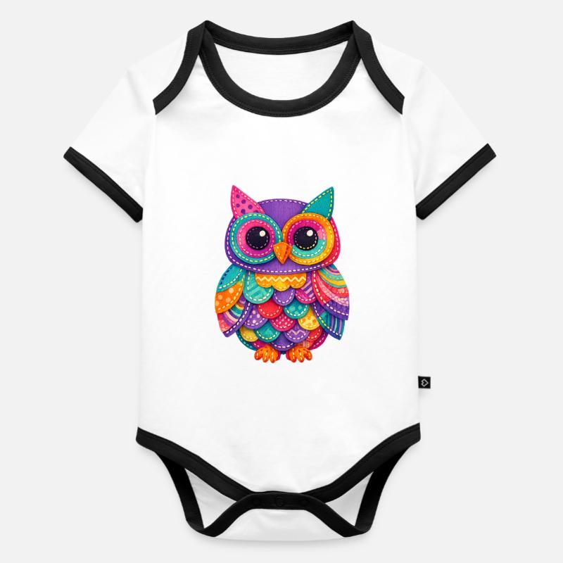 Patchwork Eulenzauber - Baby Bio-Kurzarm-Kontrastbody - Weiß/Schwarz 