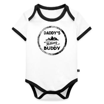 Wandern mit Vater Daddy's hiking Buddy schwarz - Baby Bio-Kurzarm-Kontrastbody - Weiß/Schwarz  - Vorne