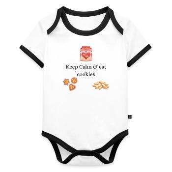 Eat Cookies - Baby Bio-Kurzarm-Kontrastbody - Weiß/Schwarz  - Vorne