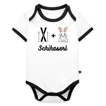 Schihaserl - Baby Bio-Kurzarm-Kontrastbody - Weiß/Schwarz  - Vorne