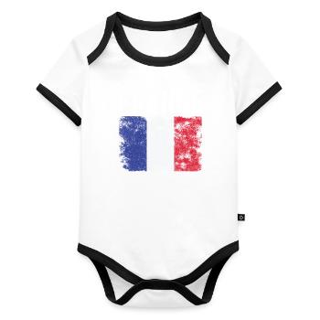 France Flag Distressed - Drapeau Français - Body Bébé bio contrasté manches courtes - blanc/noir  - Devant