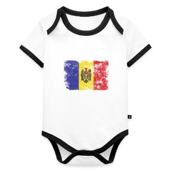 Moldova Flag Distressed - Moldauische Flagge - Baby Bio-Kurzarm-Kontrastbody - Weiß/Schwarz  - Vorne