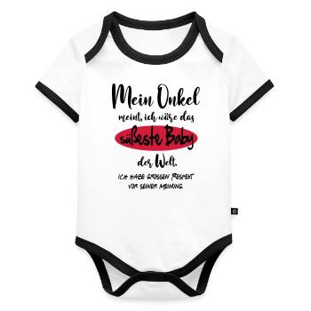 Baby Best Süss Niedlich Welt Onkel - Baby Bio-Kurzarm-Kontrastbody - Weiß/Schwarz  - Vorne