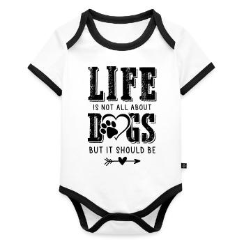 Hund lustiger spruch - Baby Bio-Kurzarm-Kontrastbody - Weiß/Schwarz  - Vorne