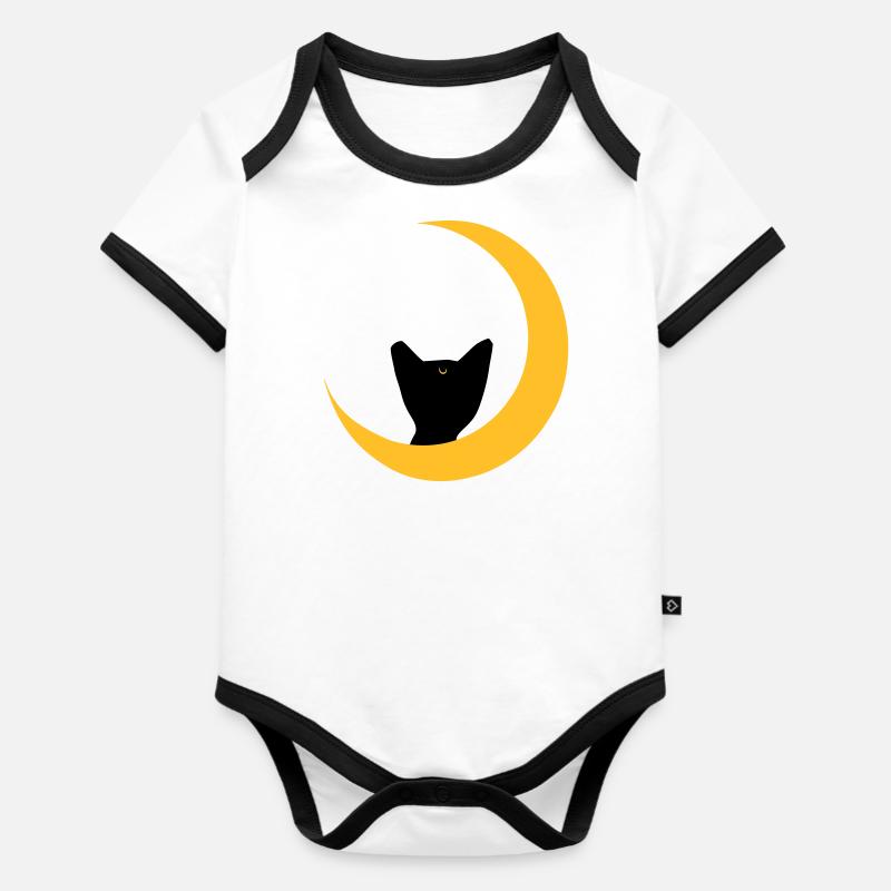 chat de lune - Body Bébé bio contrasté manches courtes - blanc/noir