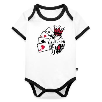roi poker lion 1 - Body Bébé bio contrasté manches courtes - blanc/noir  - Devant